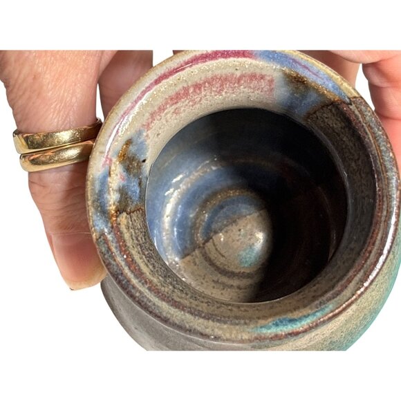 VTG Stoneware Vase With Blues Pink Natural Glaze Handcrafted Signed - Picture 4 of 7